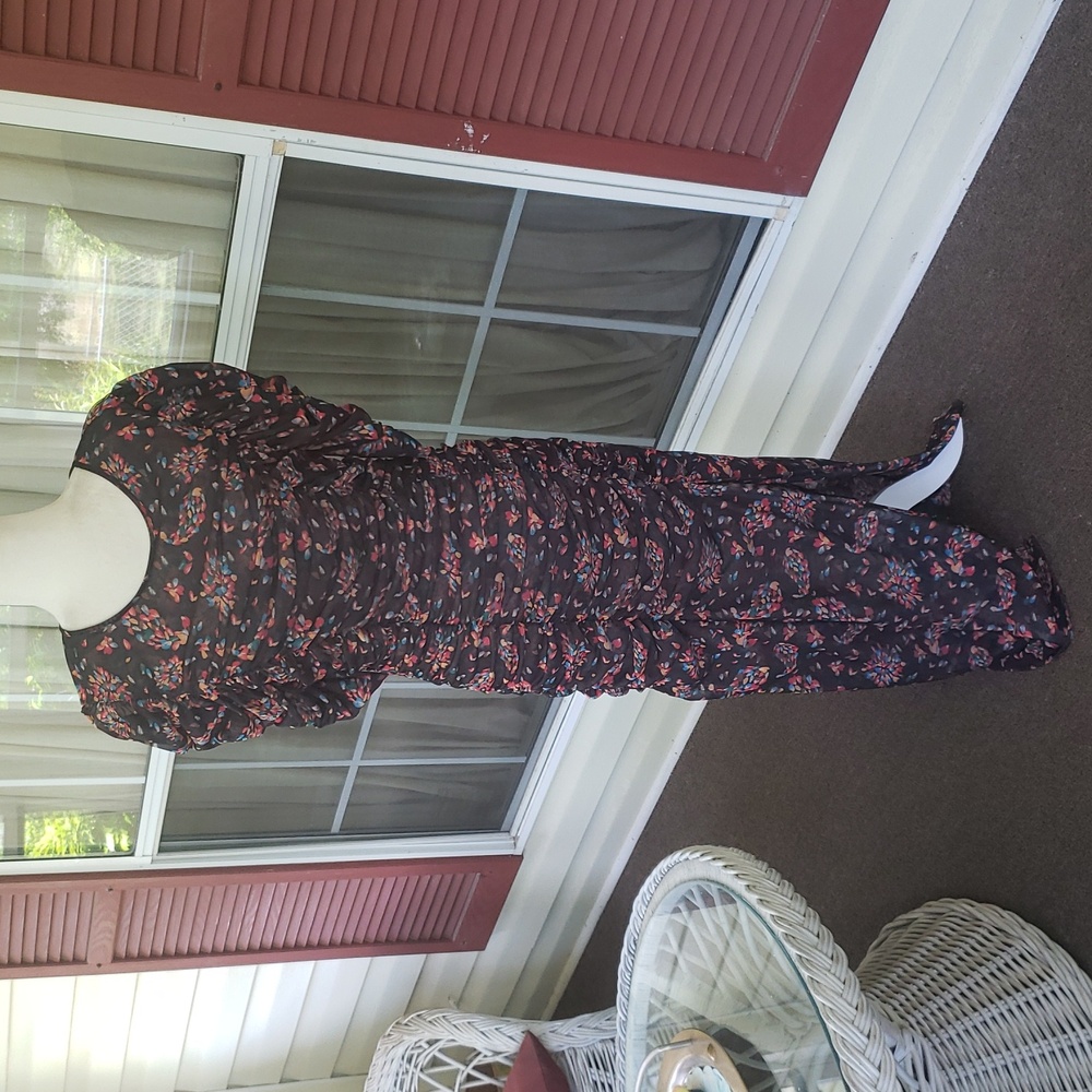 Free People Black Maxi Dress with Pink and Green Floral Print